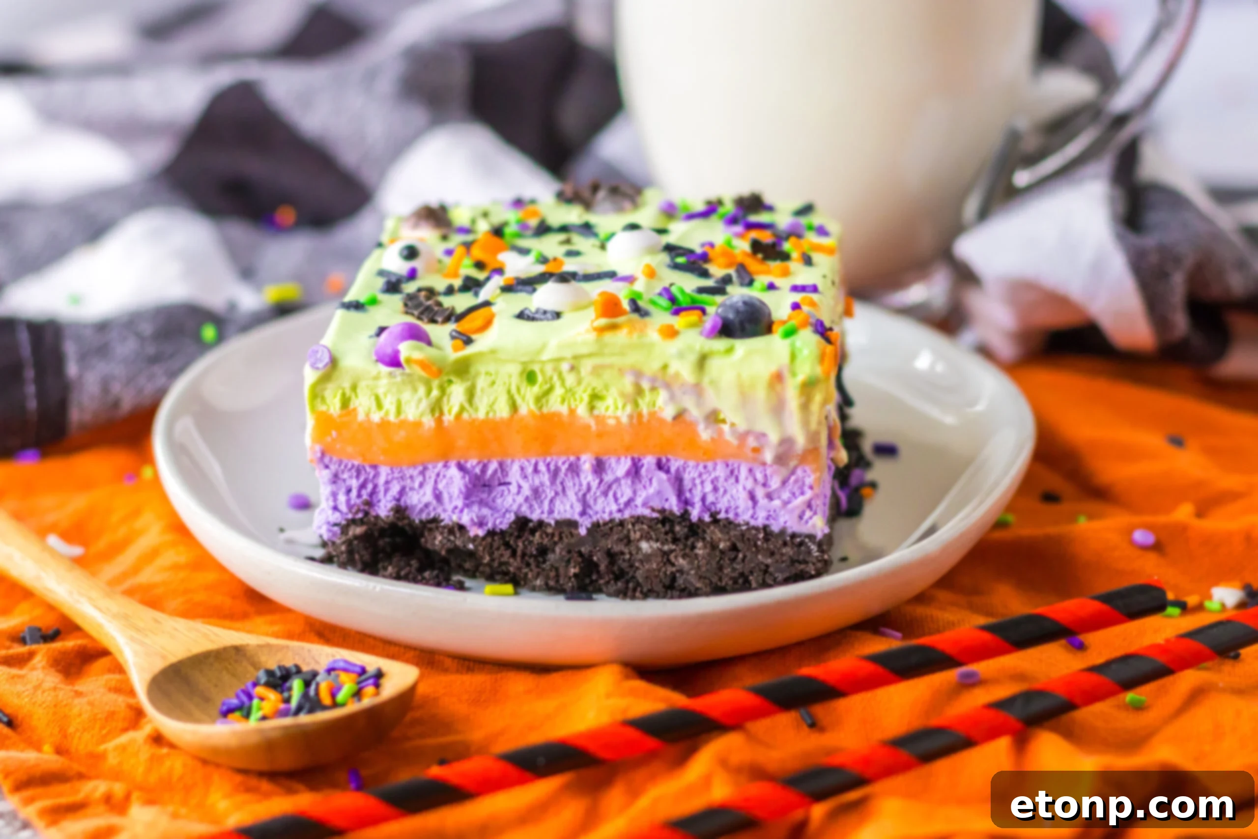 side view of the halloween lush on a white plate 