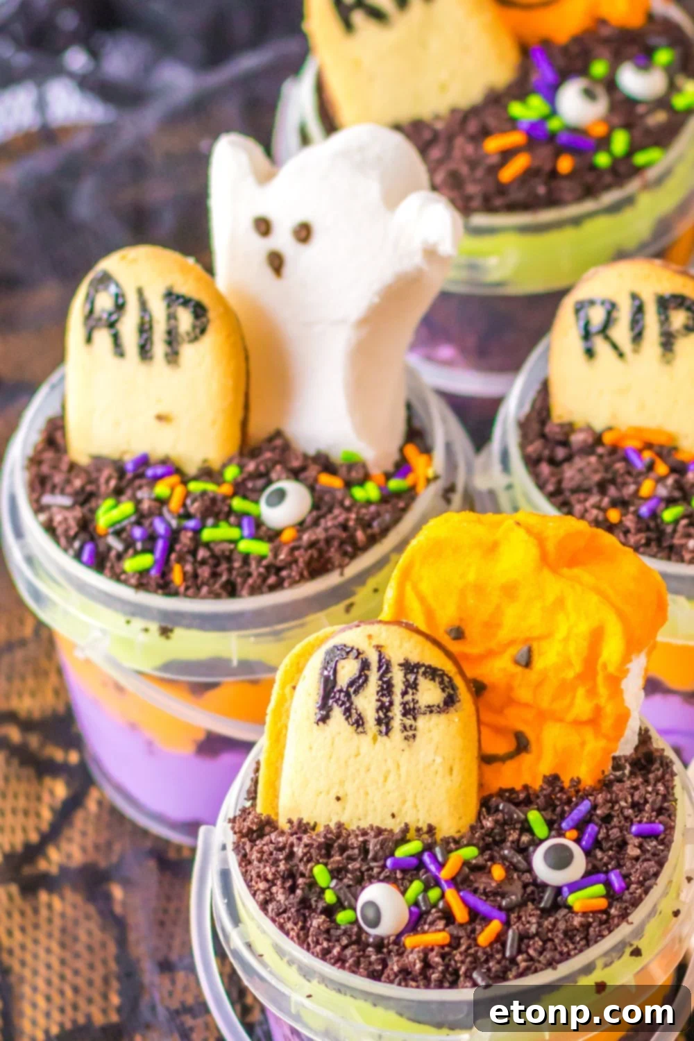 Halloween Pudding Cups on table 