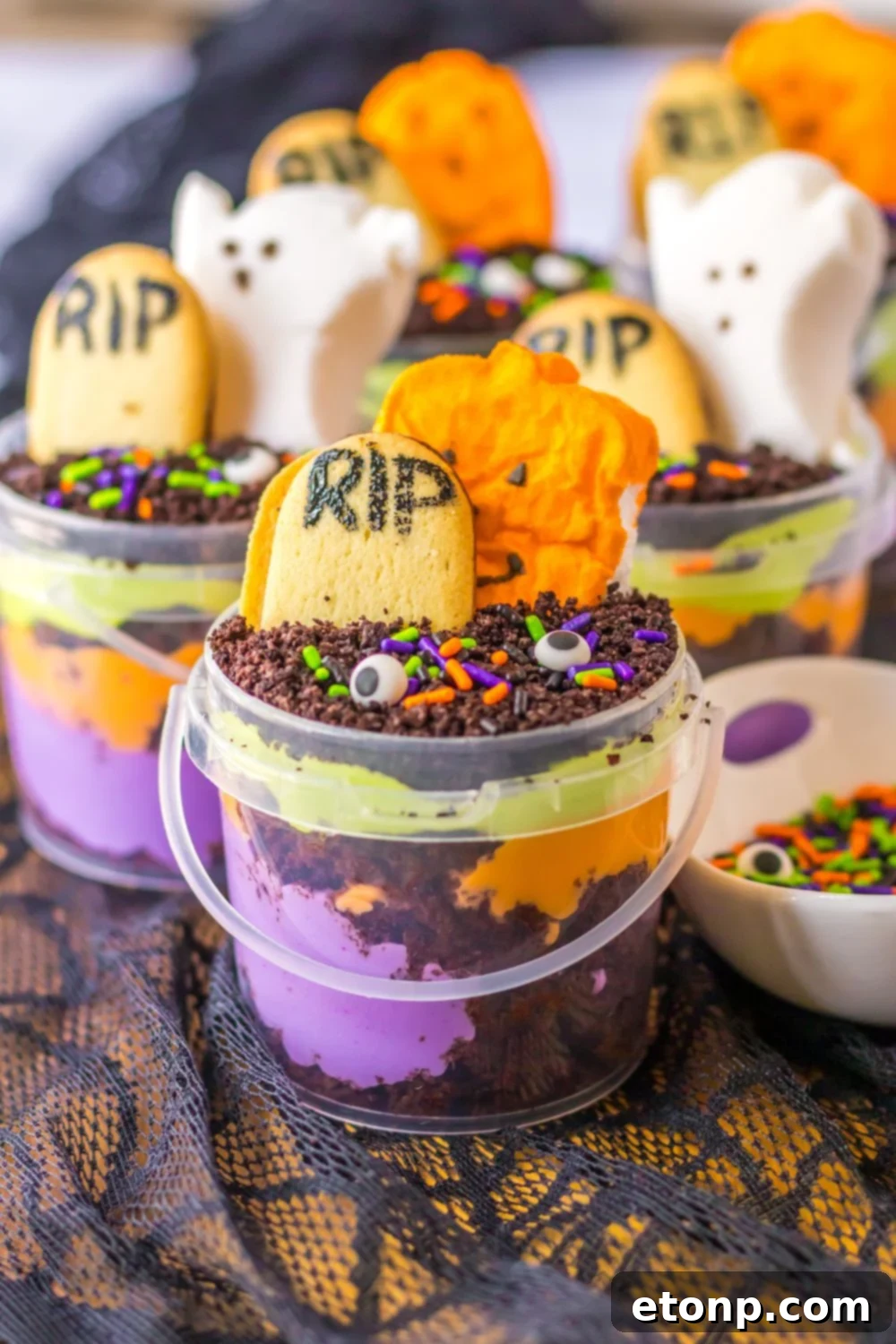halloween jello and cake cups on talbe 
