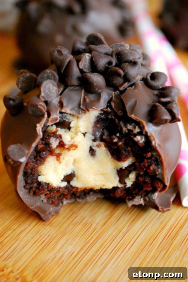 Irresistible Cookie Dough Bombs, featuring raw cookie dough encased in chocolate brownies.