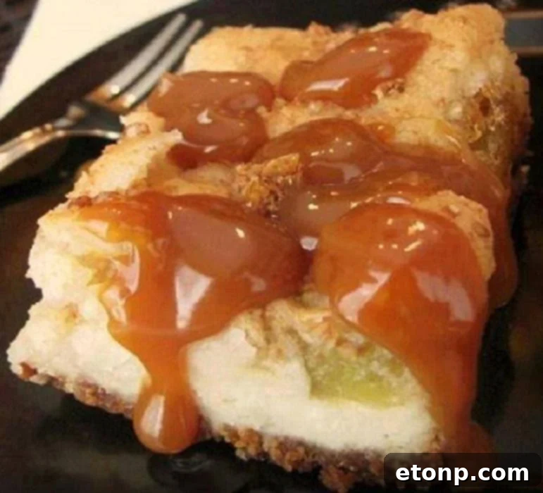 Sweet Caramel Apple Cream Cheese Cookie Bars with an oat crumble topping.