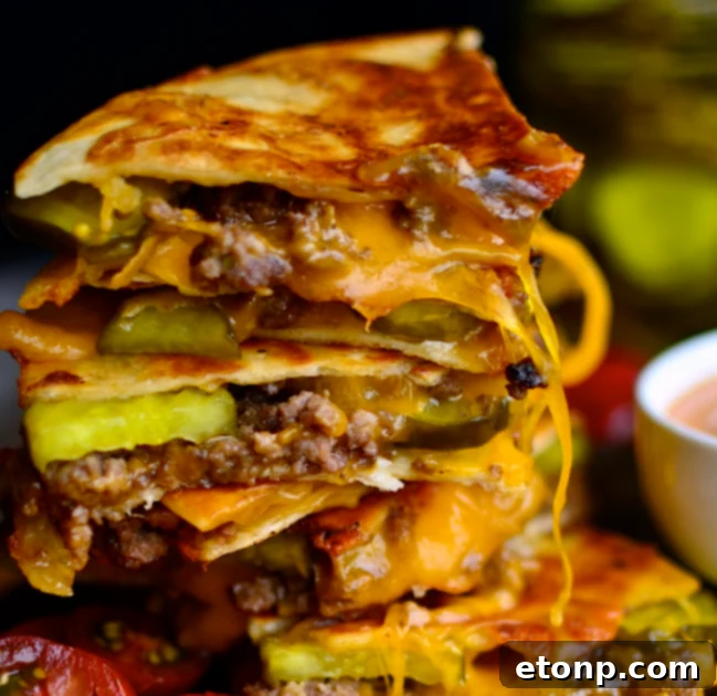 Cheeseburger Quesadillas, a fusion of two comfort food favorites, quick and easy to make.