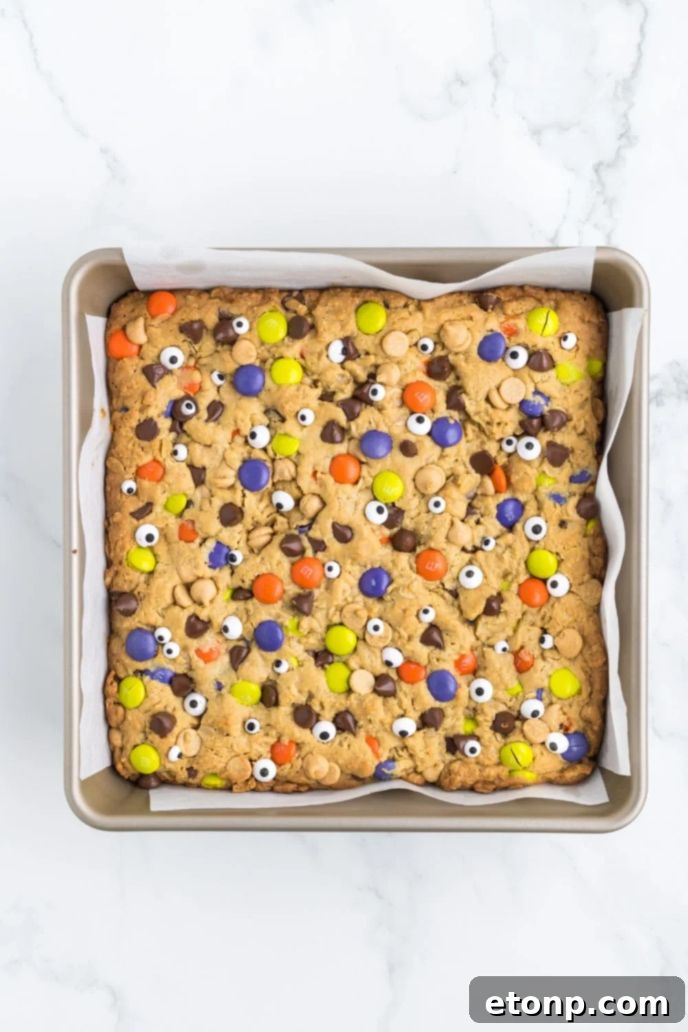 decorated halloween bars in a 8x8 pan