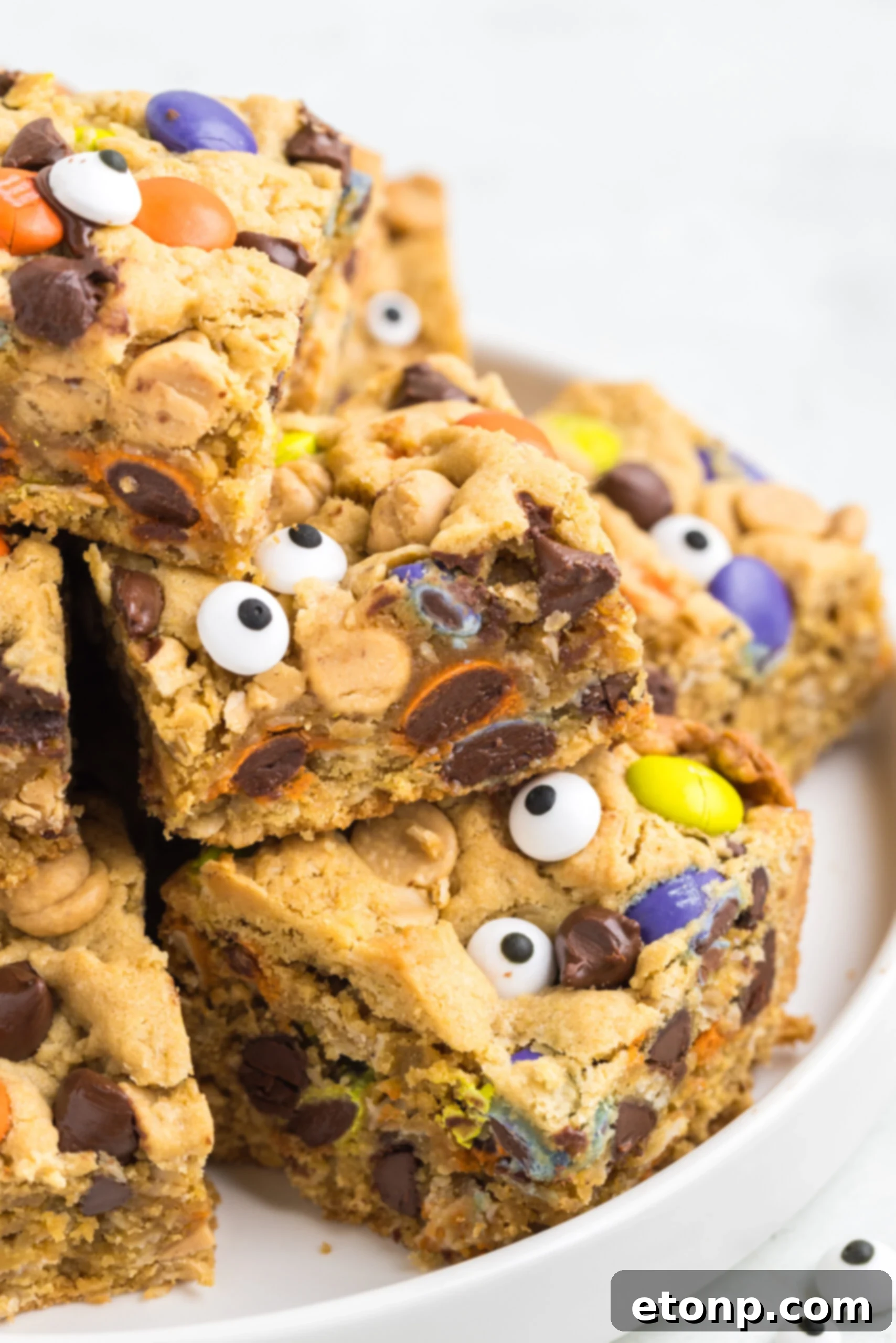 fall cookie bars stacked on a platter on table