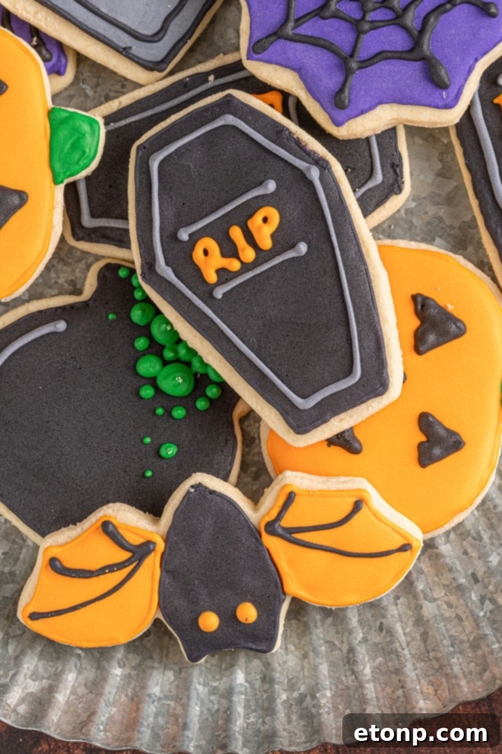RIP cookie on platter with other sugar cookies around it 