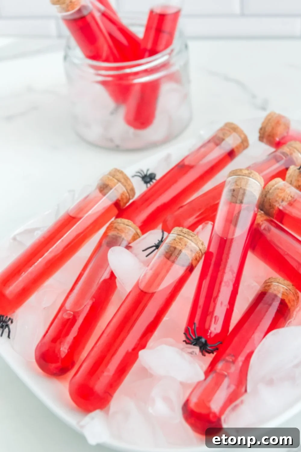 tube shots on a plate with ice under it