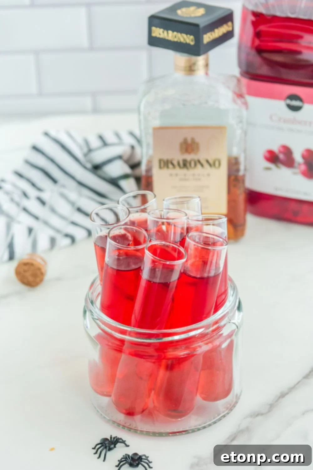 test tubes filled with shots in a glass