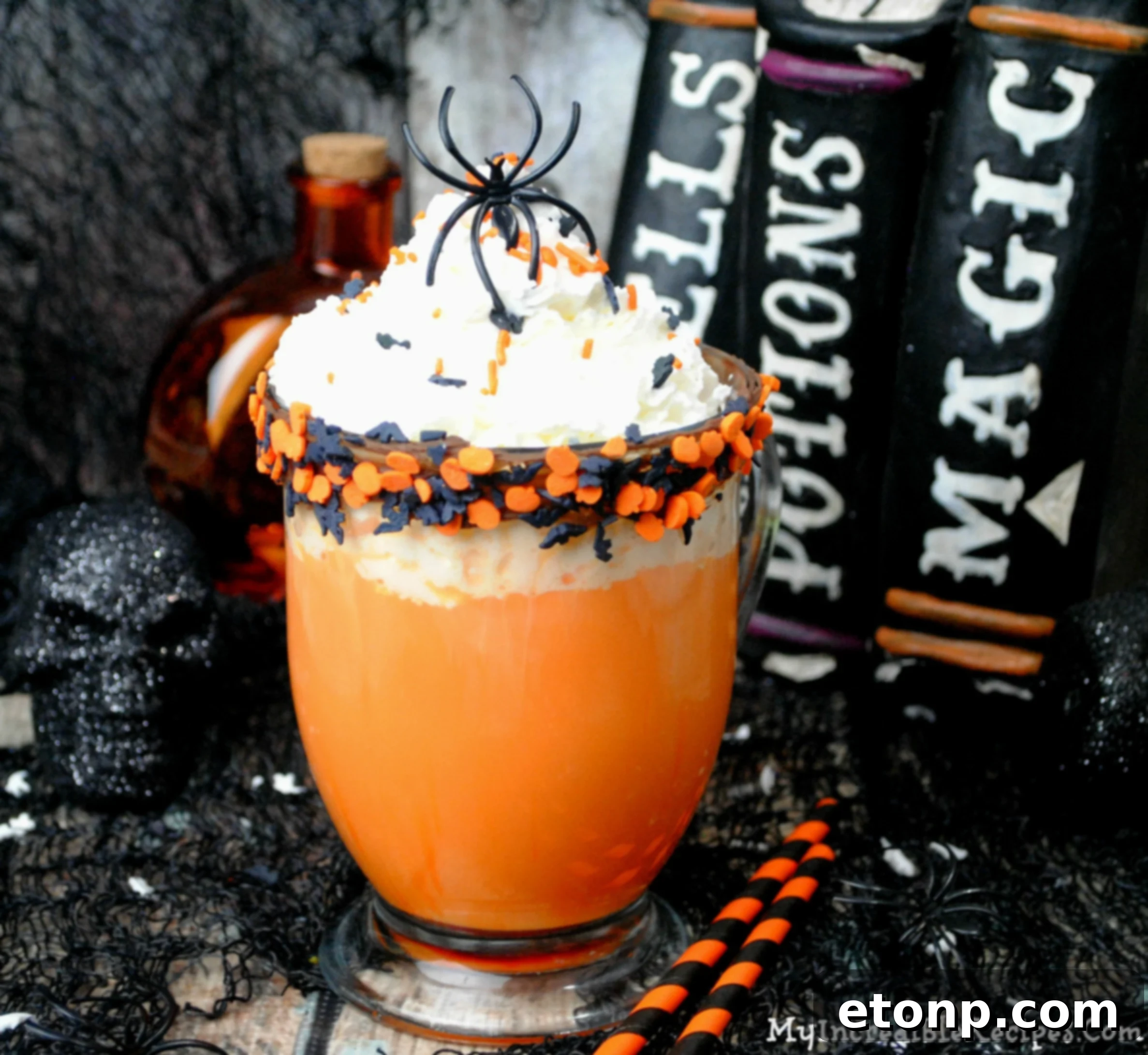 The Ultimate Slow Cooker Halloween Hot Chocolate 5 Ingredients for slow cooker hot chocolate in a rustic setting
