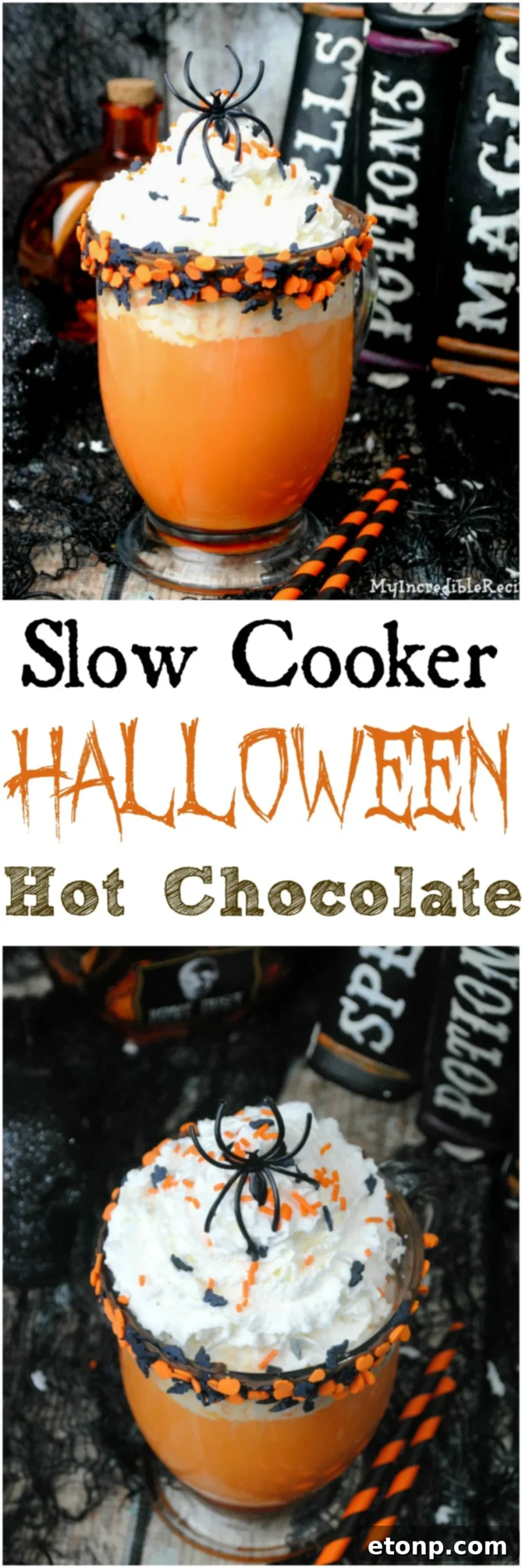 The Ultimate Slow Cooker Halloween Hot Chocolate 9 Pinterest graphic for Slow Cooker Halloween Hot Chocolate recipe