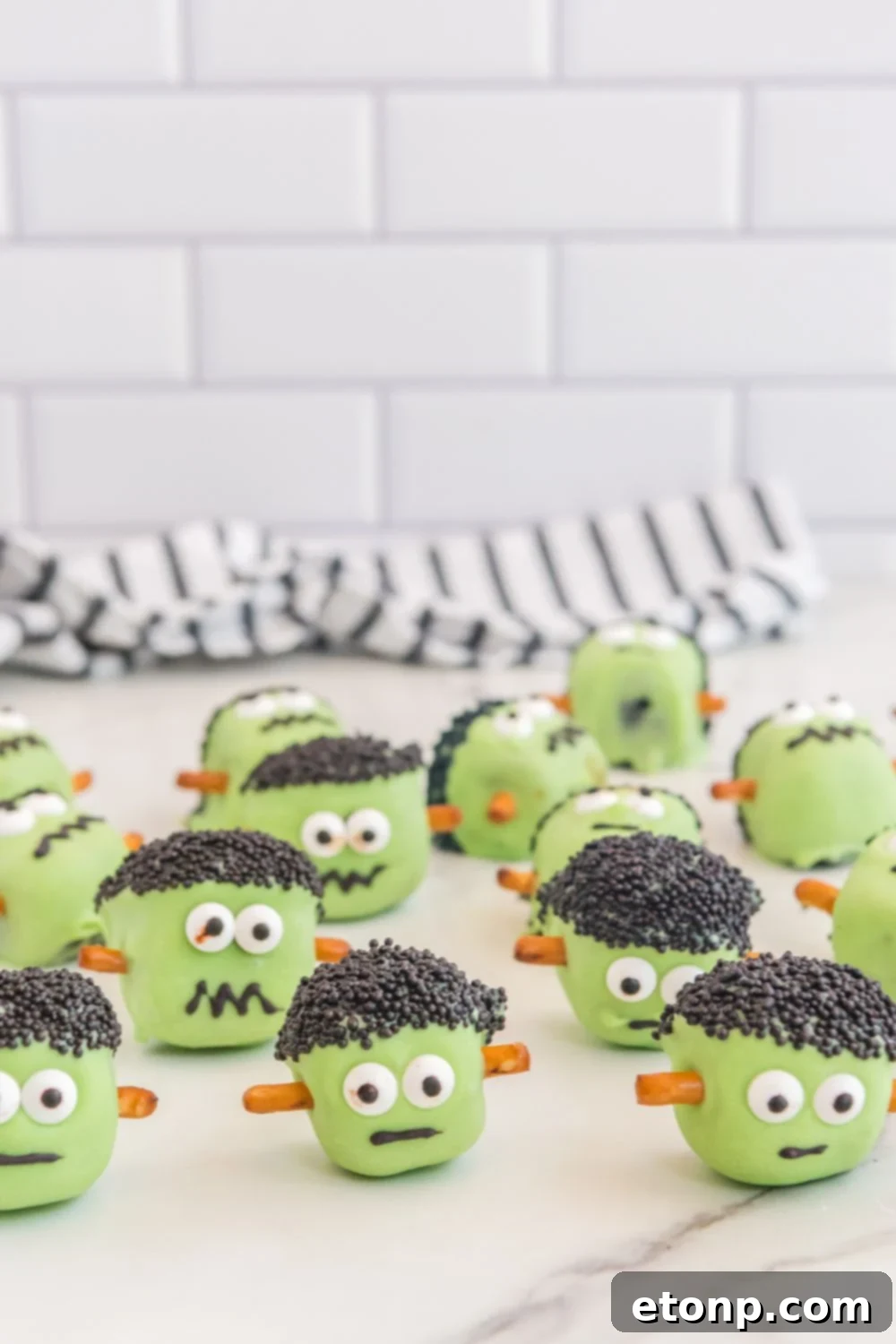 Frankenstein Oreo Balls on table 