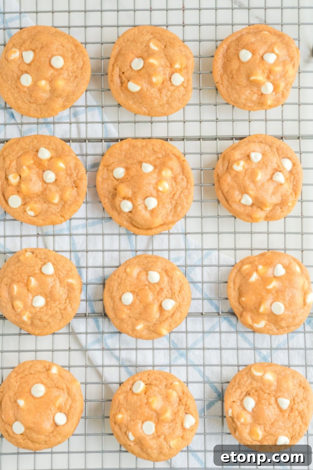 overhead shot of cookies on cooling rack