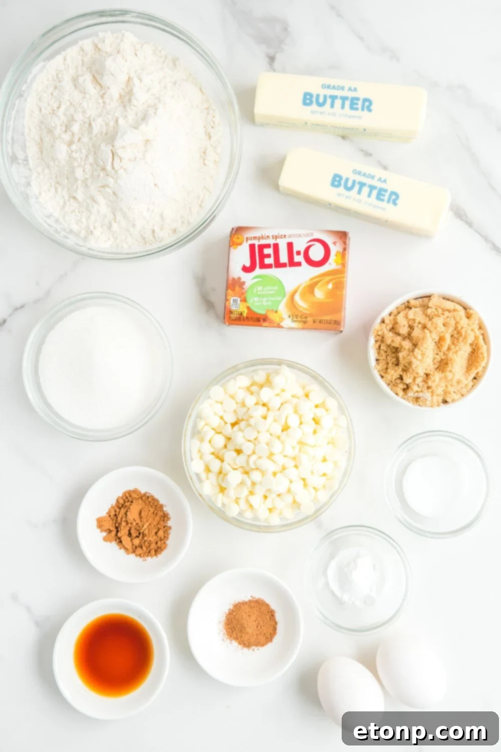 ingredient for pudding cookies on marble counter