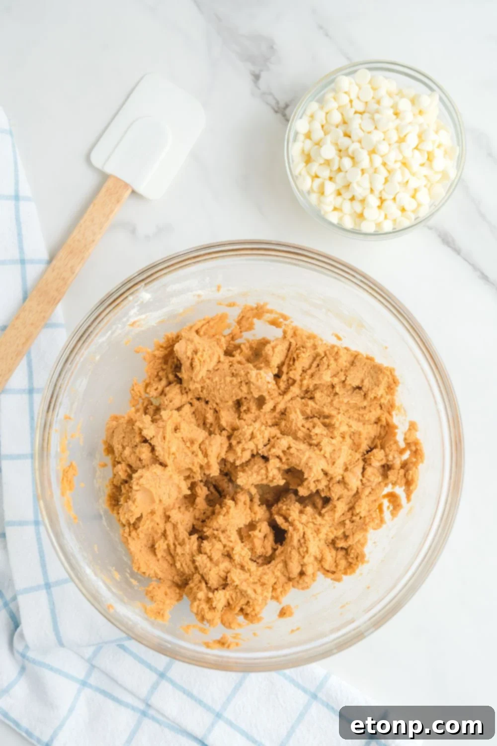pumpkin spice cookie dough in a glass bowl 