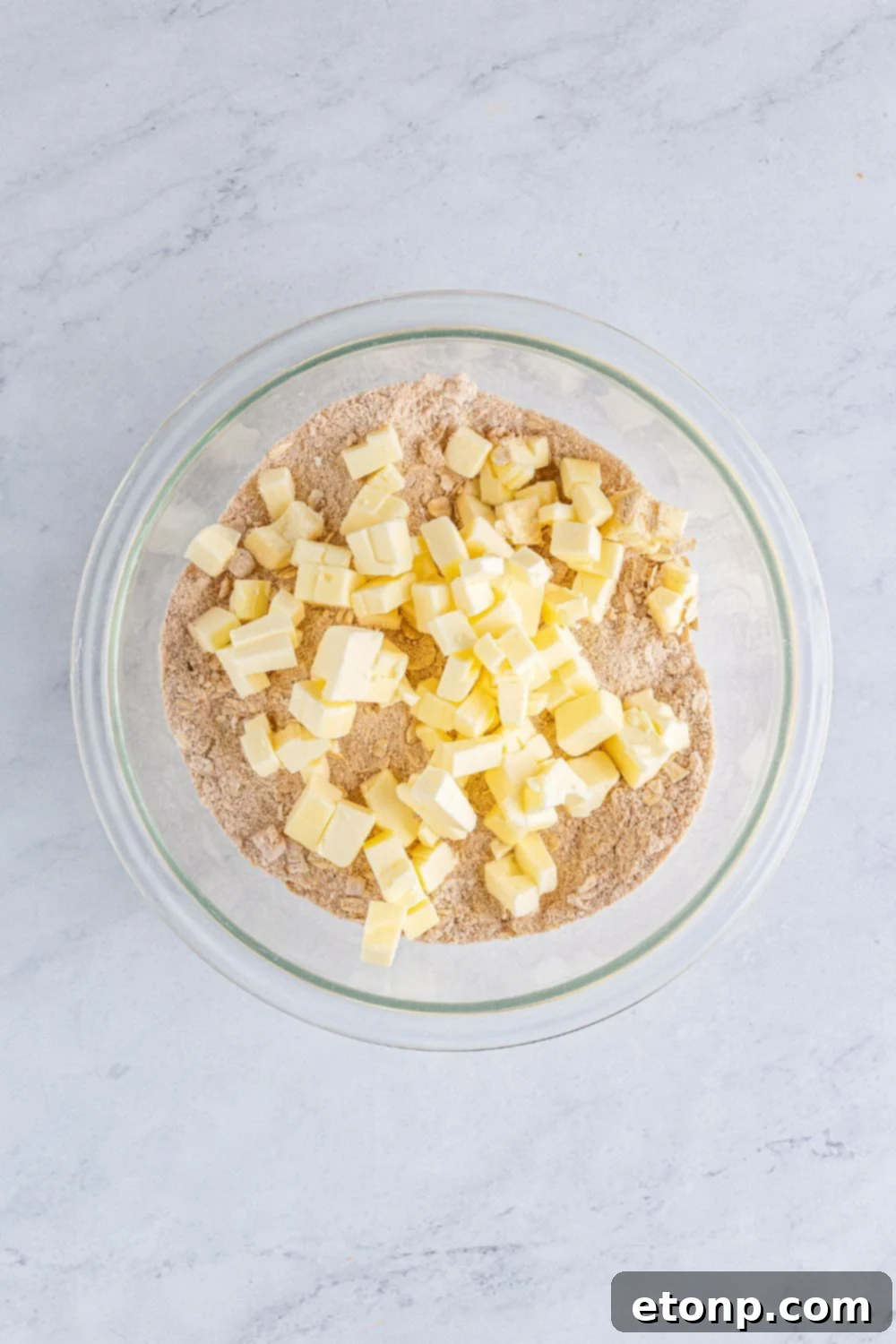 Sweet Autumn Pumpkin Crumble Bars 10 Streusel ingredients in a glass bowl