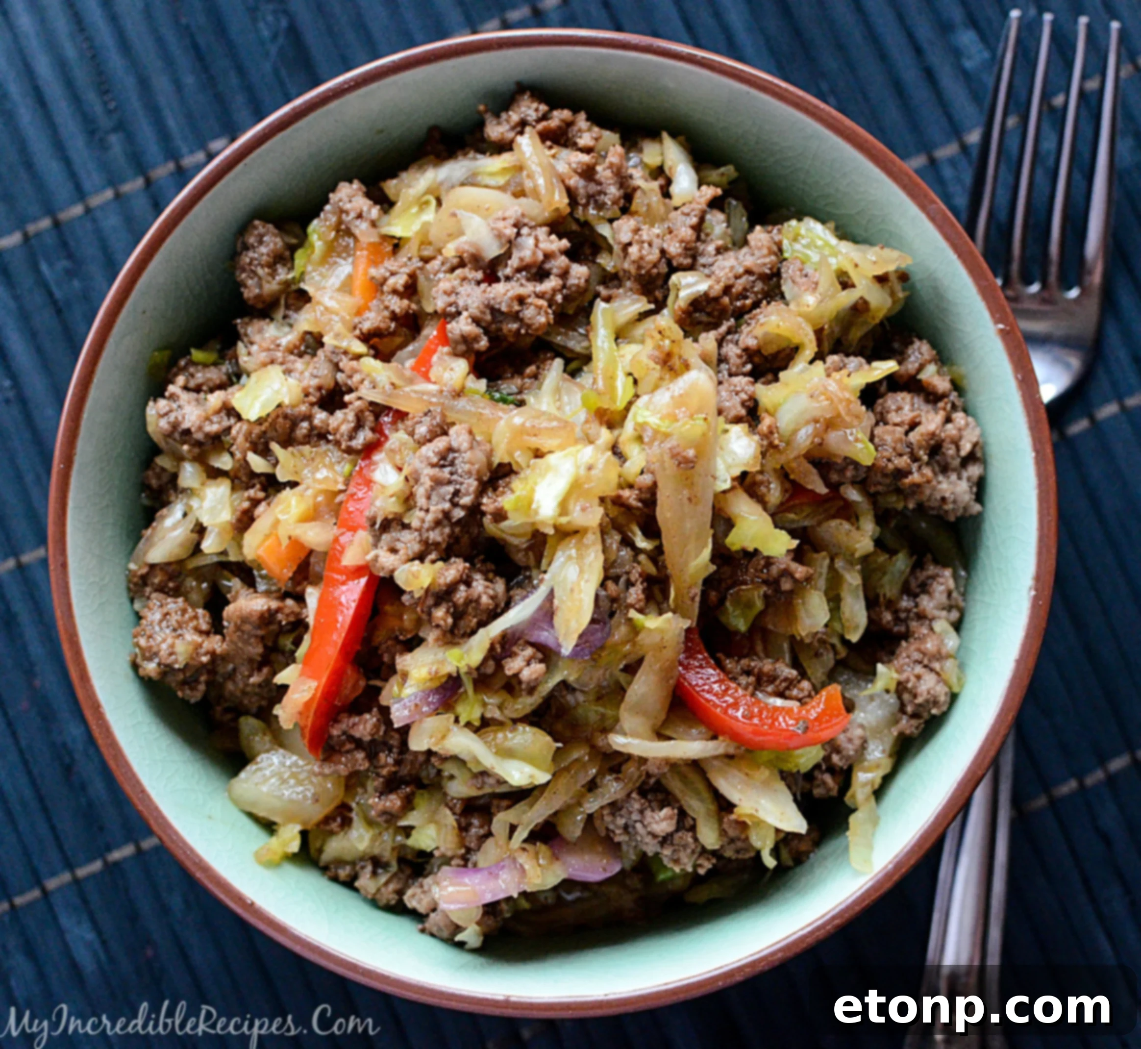 A hearty bowl of Asian beef and cabbage, perfect for dinner