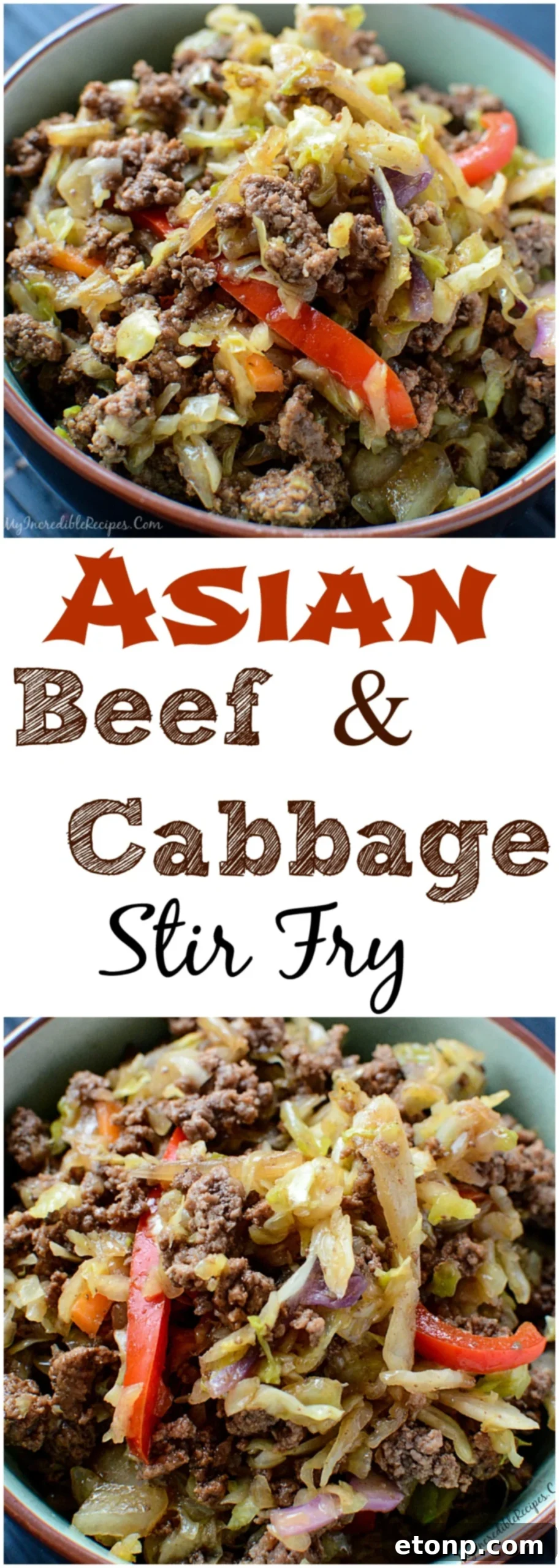 Pinterest graphic for Easy Asian Beef and Cabbage Stir Fry recipe