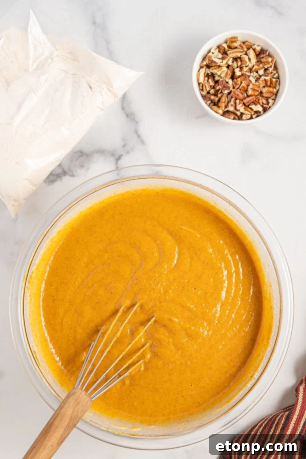 Pumpkin Streusel Cobbler 9 raw pumpkin pie mix in a glass bowl