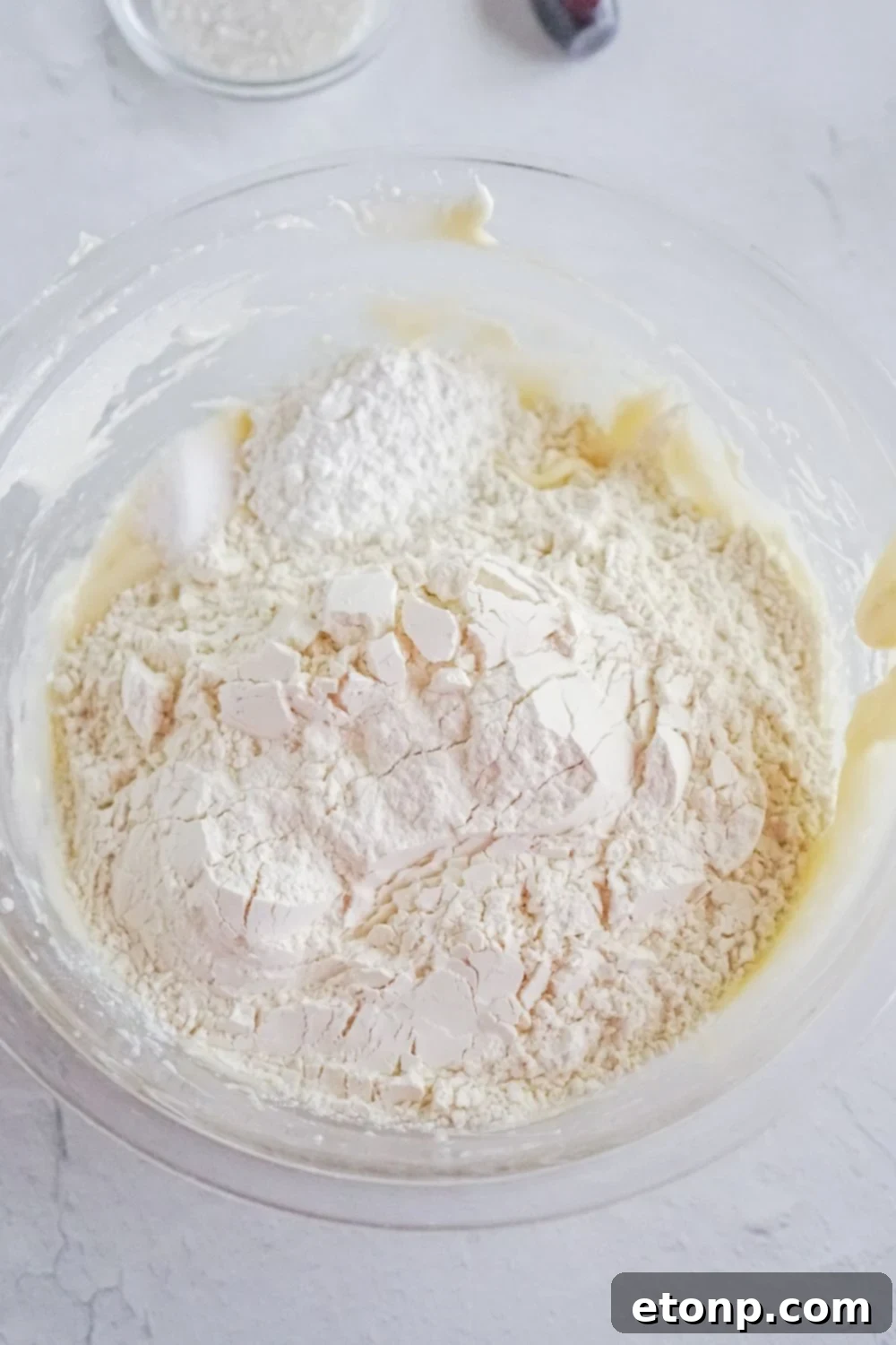 Sweet Peppermint Swirls 5 Flour and sugar mixture in a glass bowl