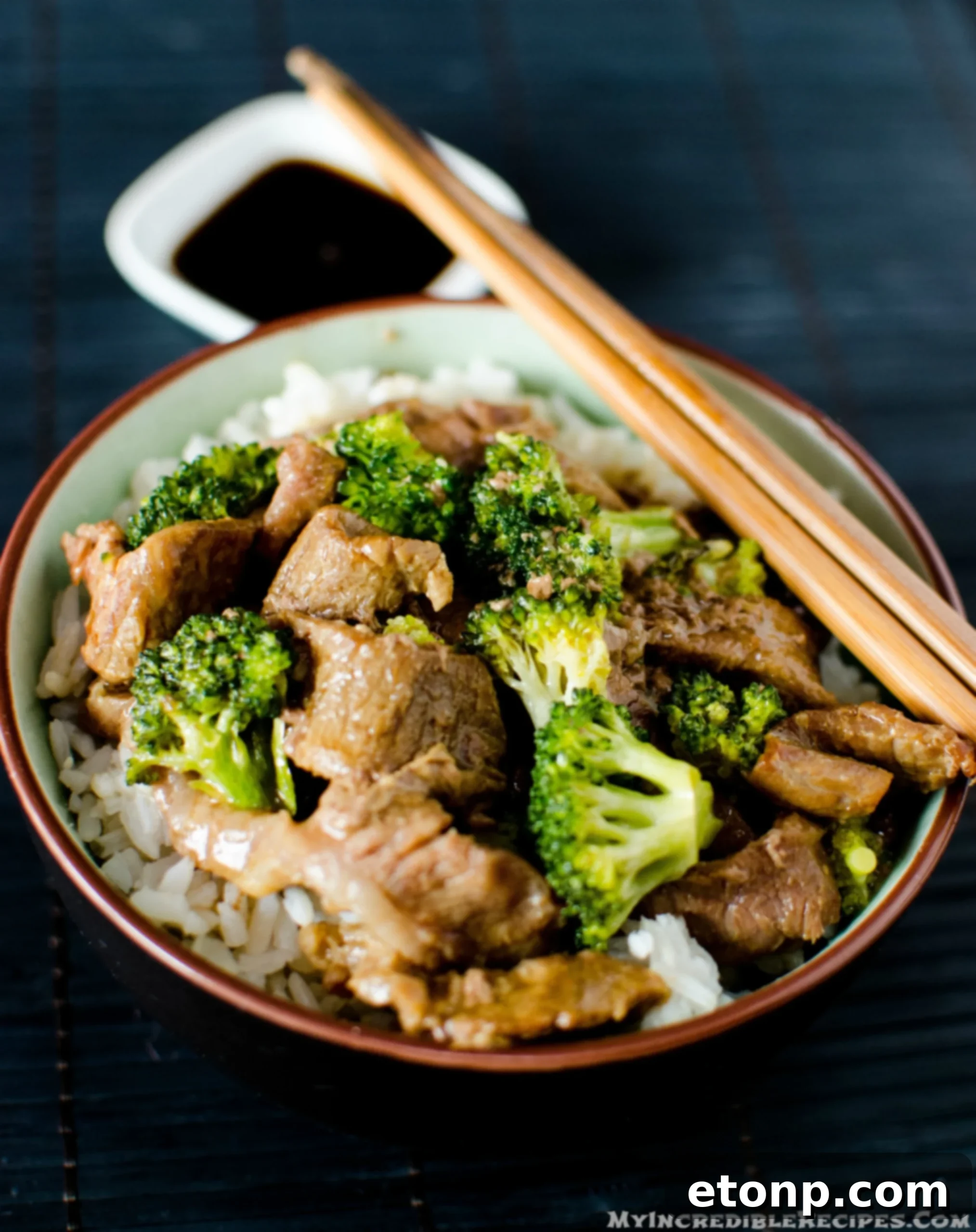 Close-up of beef and broccoli on a plate