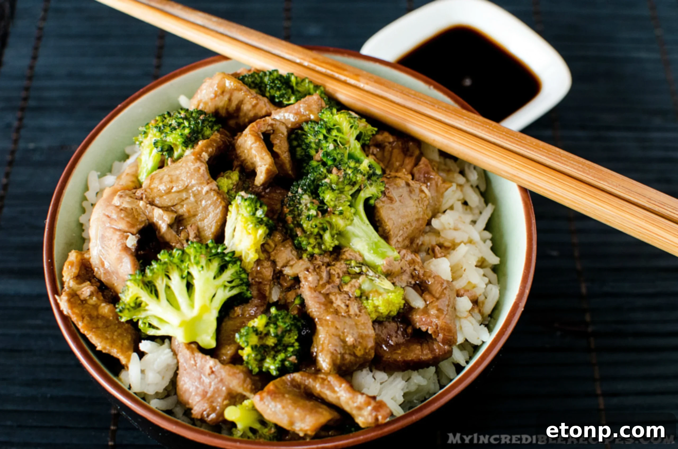 Serving of beef and broccoli with rice