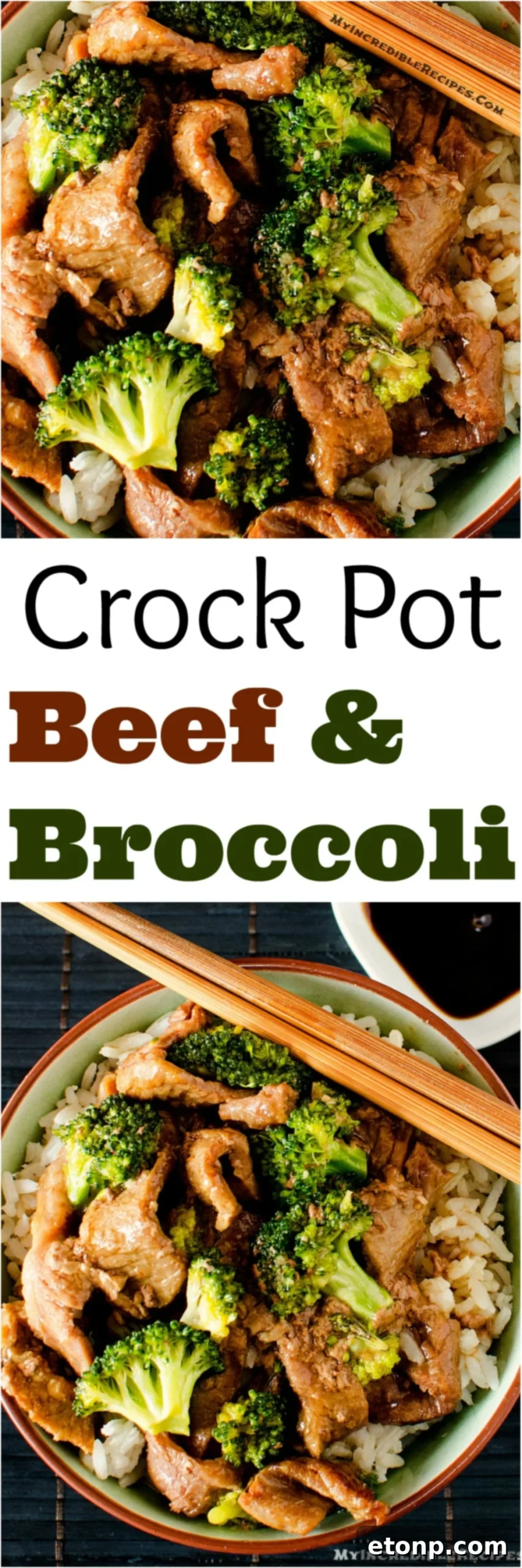 Pinterest optimized image for Slow Cooker Beef and Broccoli