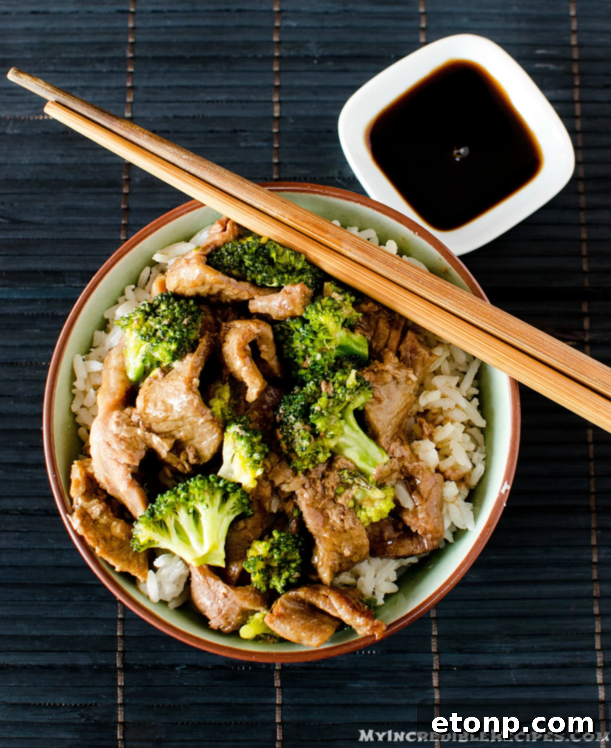 More beef and broccoli in a serving dish