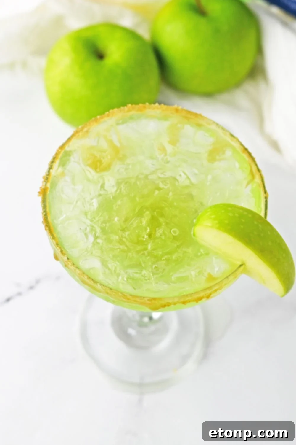 overhead shot of a Caramel Apple Margarita in glass 