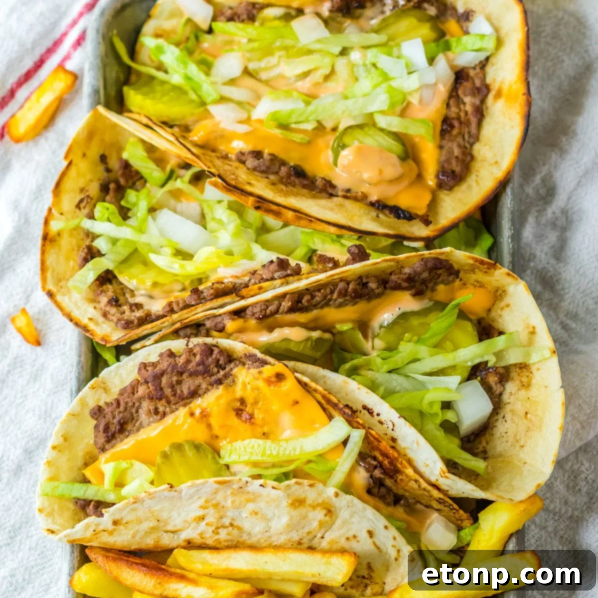 Big Mac Smash Tacos on a tray, ready to be served