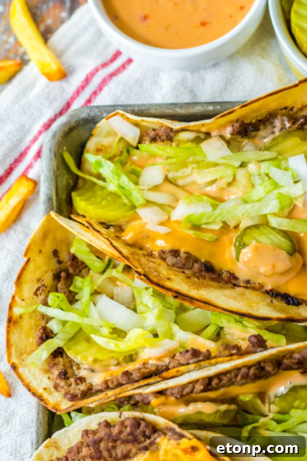 Plate of Big Mac smash tacos ready to eat