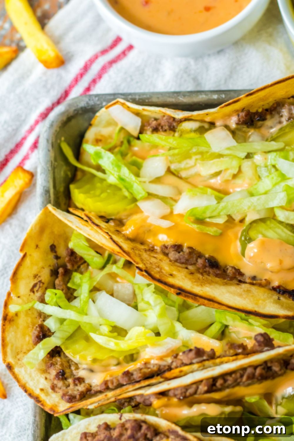 Overhead shot of Big Mac Smash Tacos laid out on a serving tray