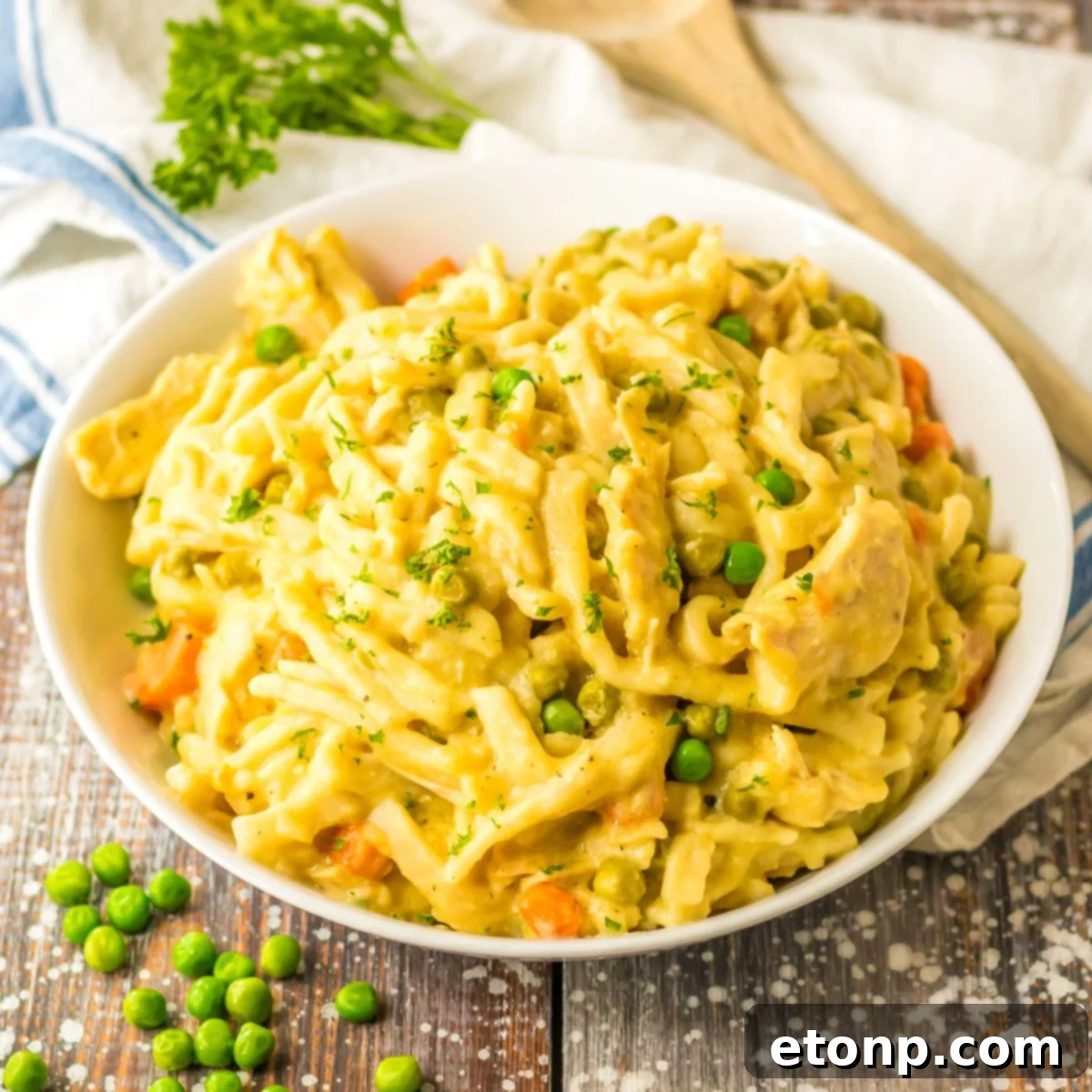 Crock Pot Chicken and Noodles in a bowl
