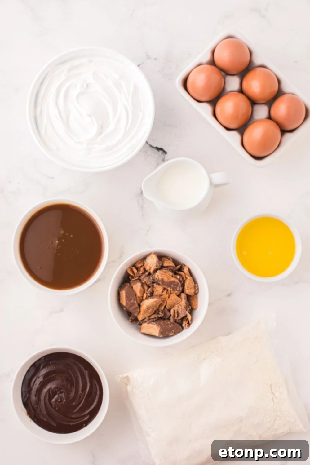 ingredients for butterfinger cake on table