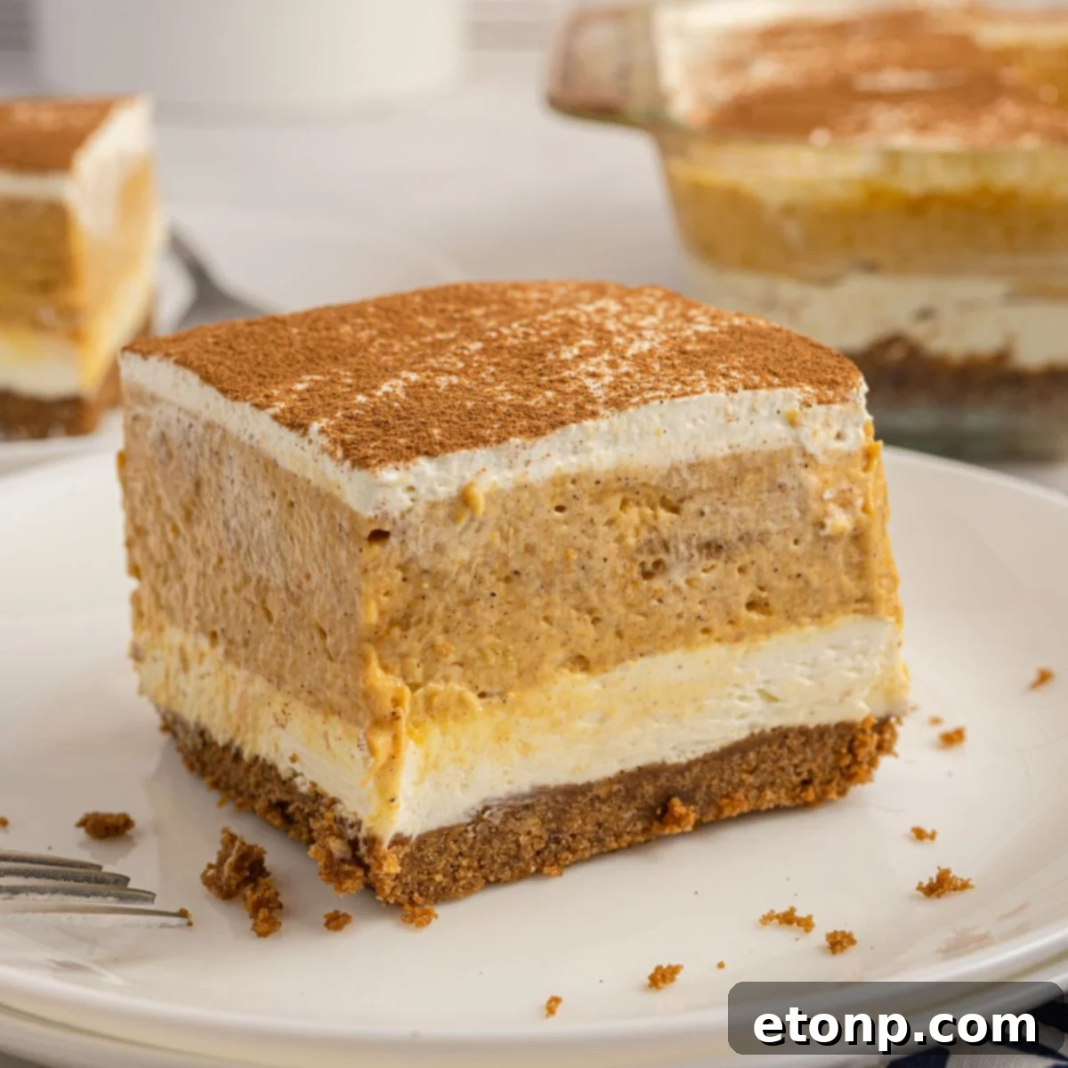 Pumpkin Delight on plate with crumbs around it