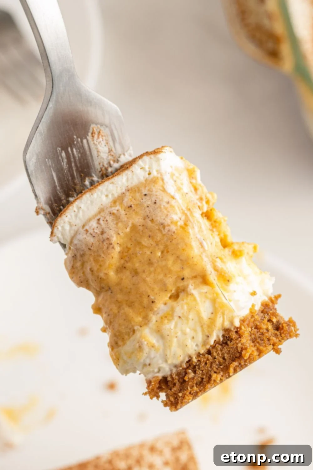 bite of pumpkin delight on fork