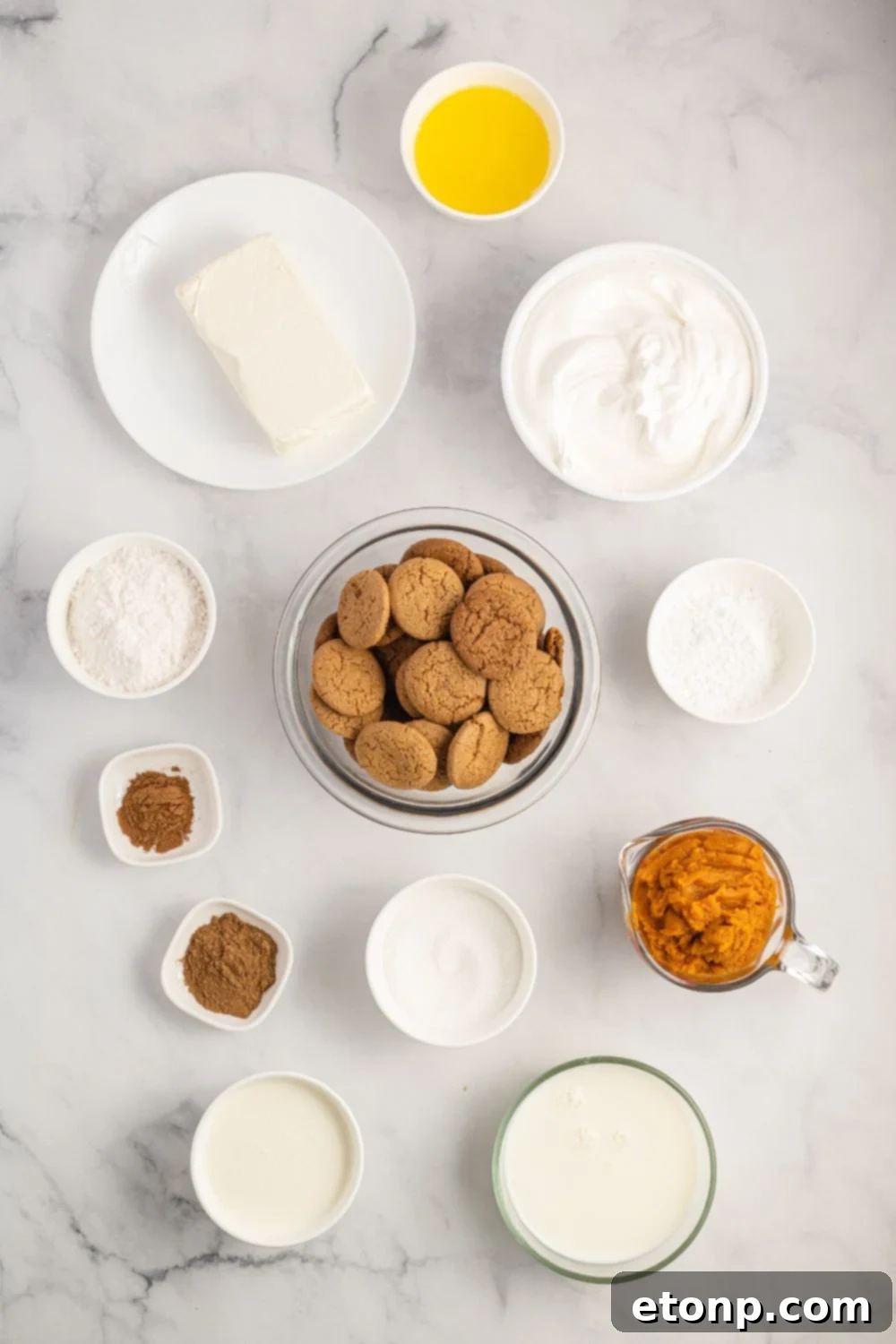 ingredients for a pumpkin delight on table all in glass containers