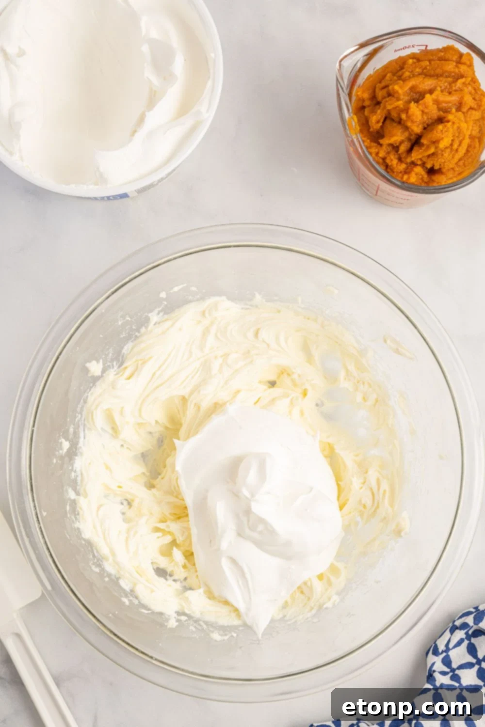 whipped cream mixture in a glass bowl 