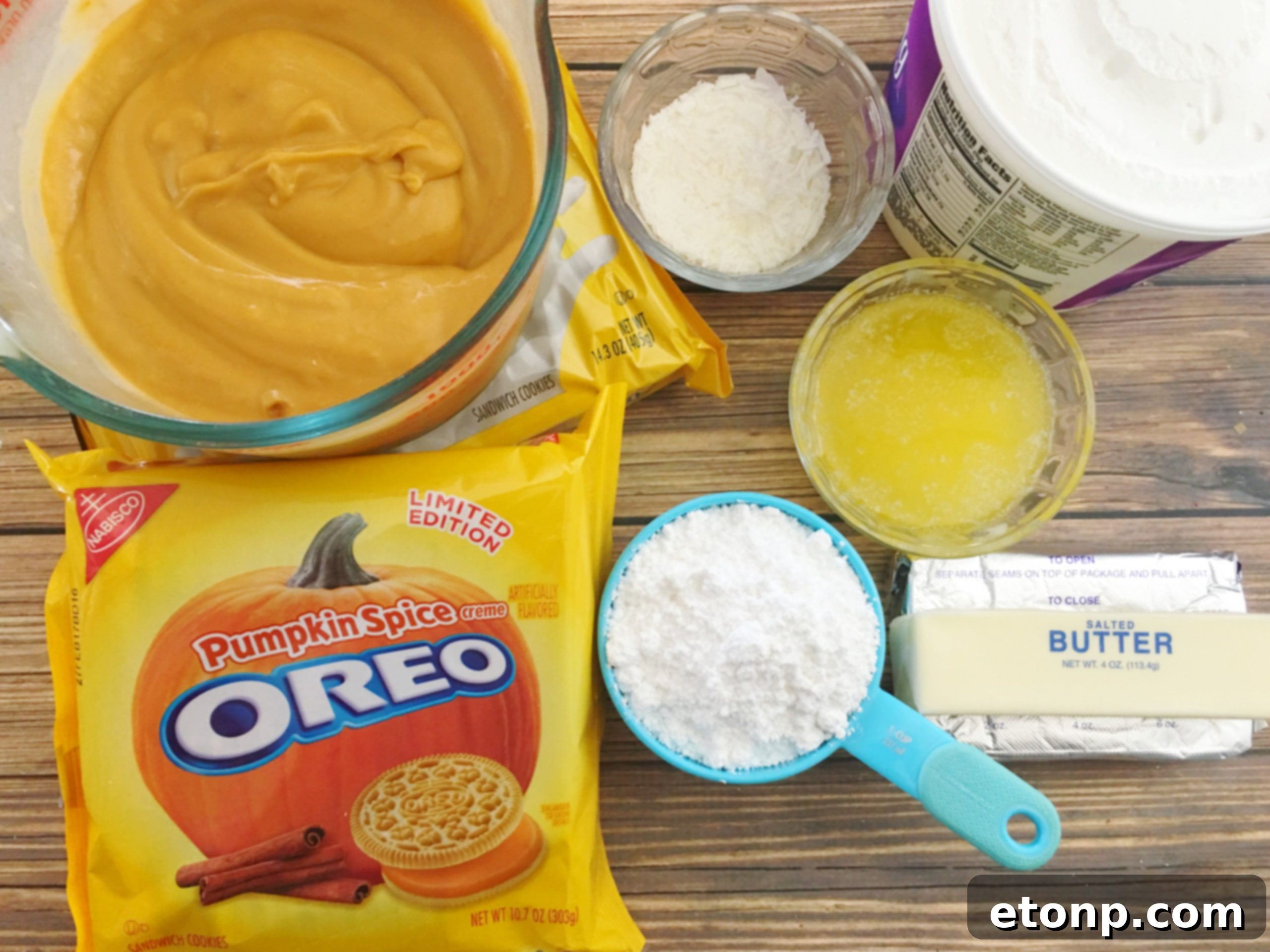 Close-up of golden and pumpkin spice Oreos, ready to be crushed for the lasagna crust.