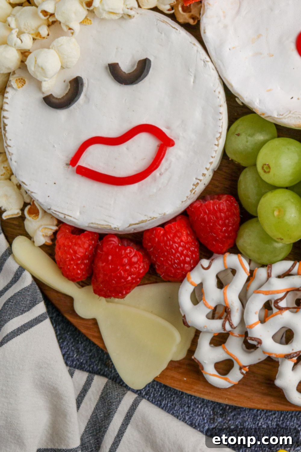 close up of a brie inspired charcuterie board
