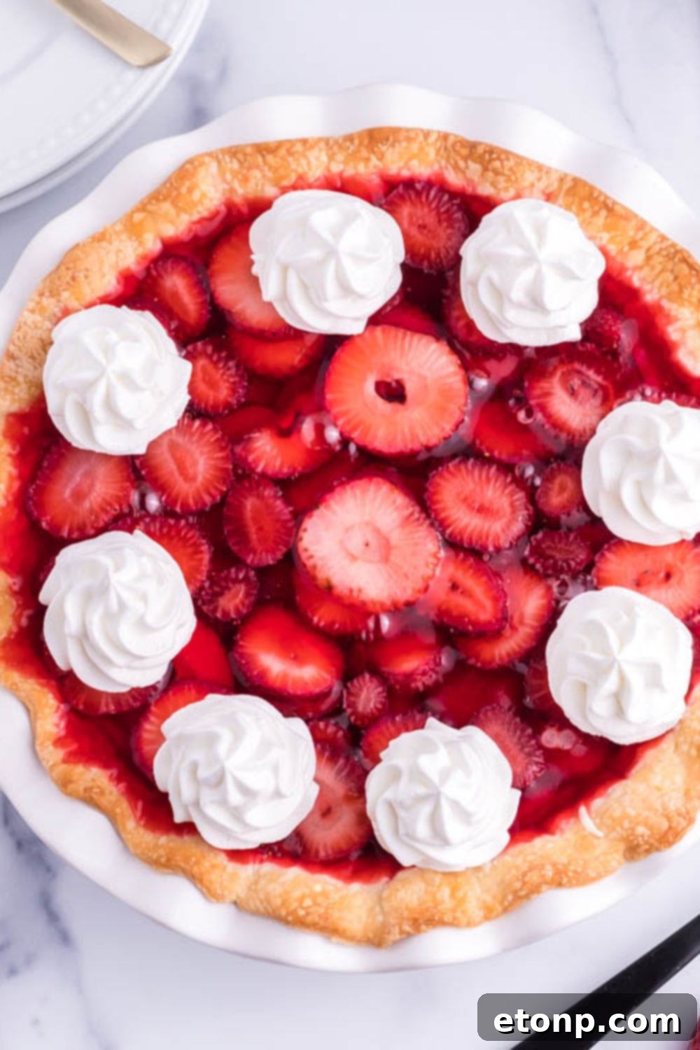 creamy strawberry pie above shot in pan