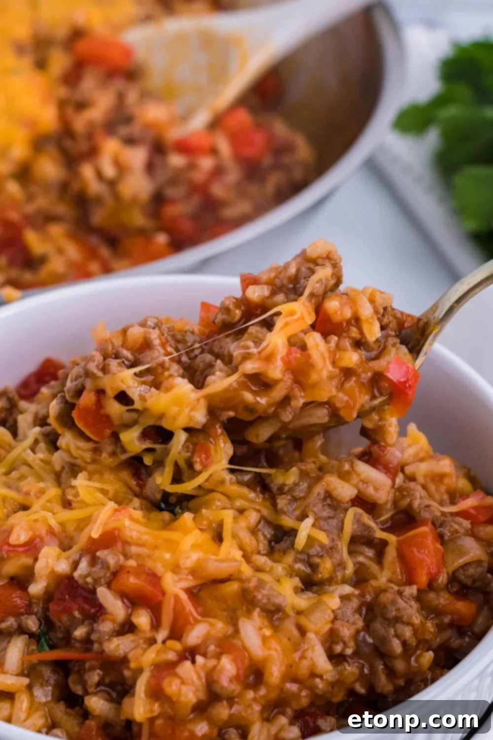 unstuffed pepper mixture on fork 