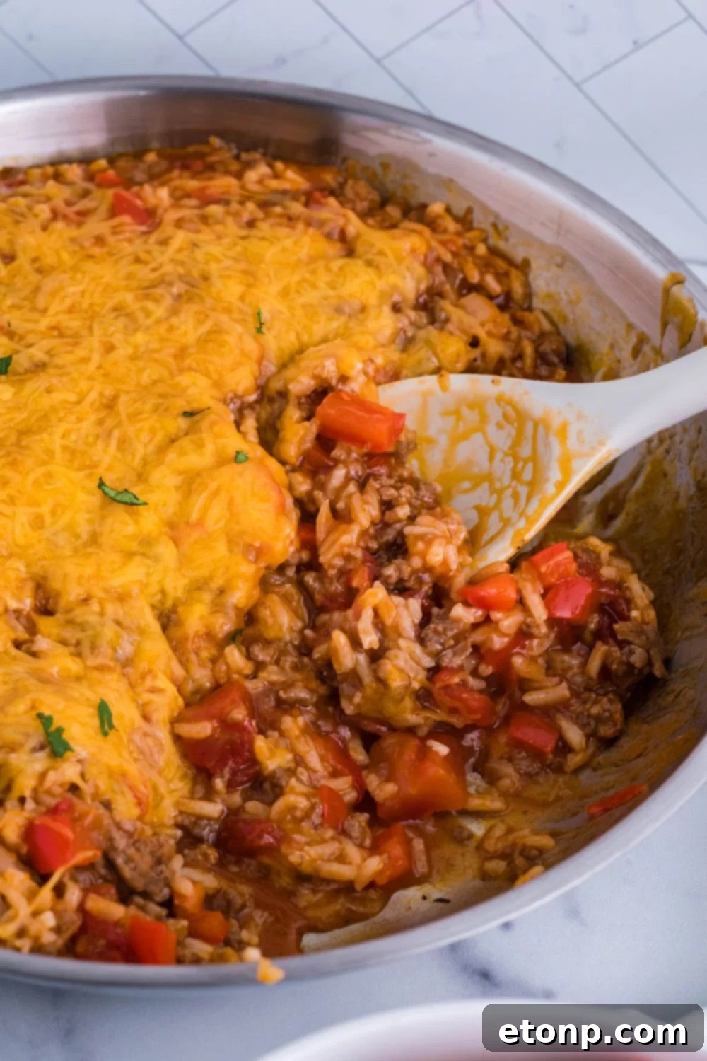 pan with some rice and meat mixture gone out of it 