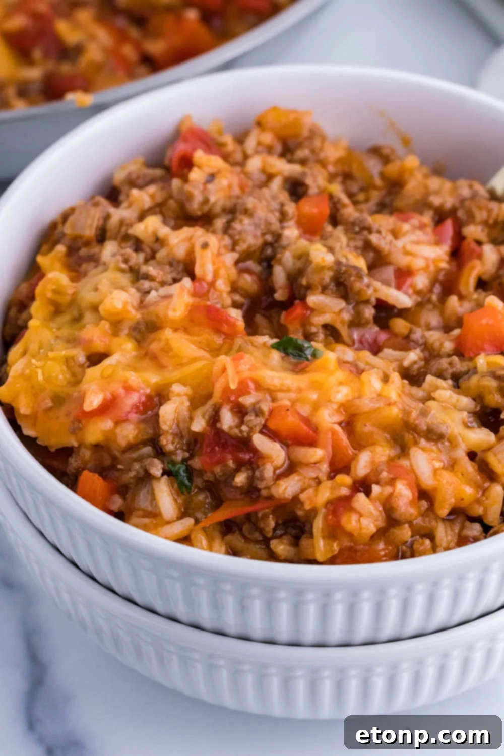 Stuffed Pepper Casserole in a bowl on table 