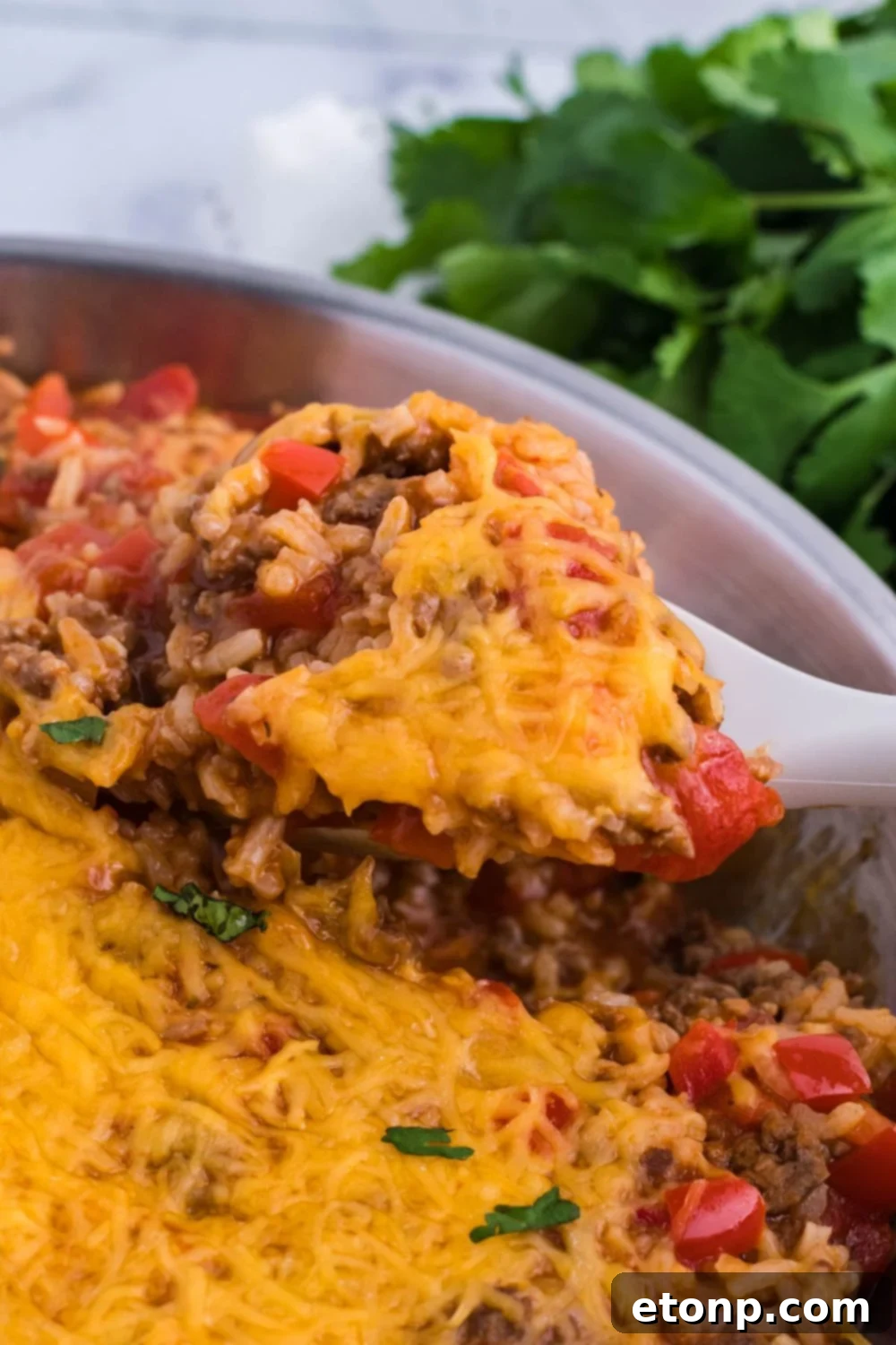 spoon with some stuffed pepper mixture on it 