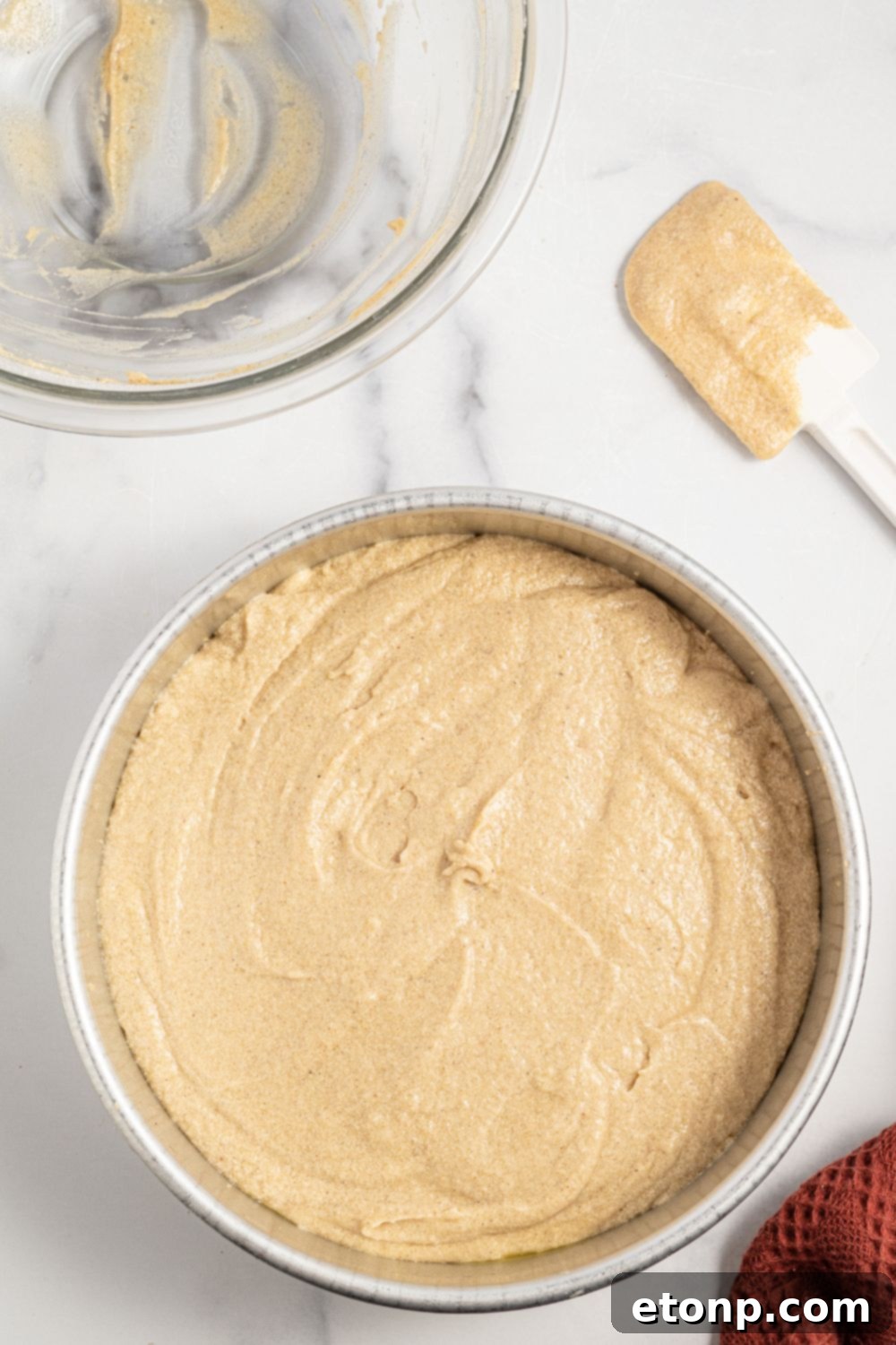 cake batter in pan 