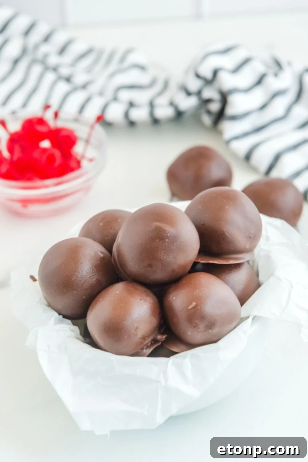 Fudgy Cherry Chocolate Bombs 18 Cherry Brownie Bombs in a bowl