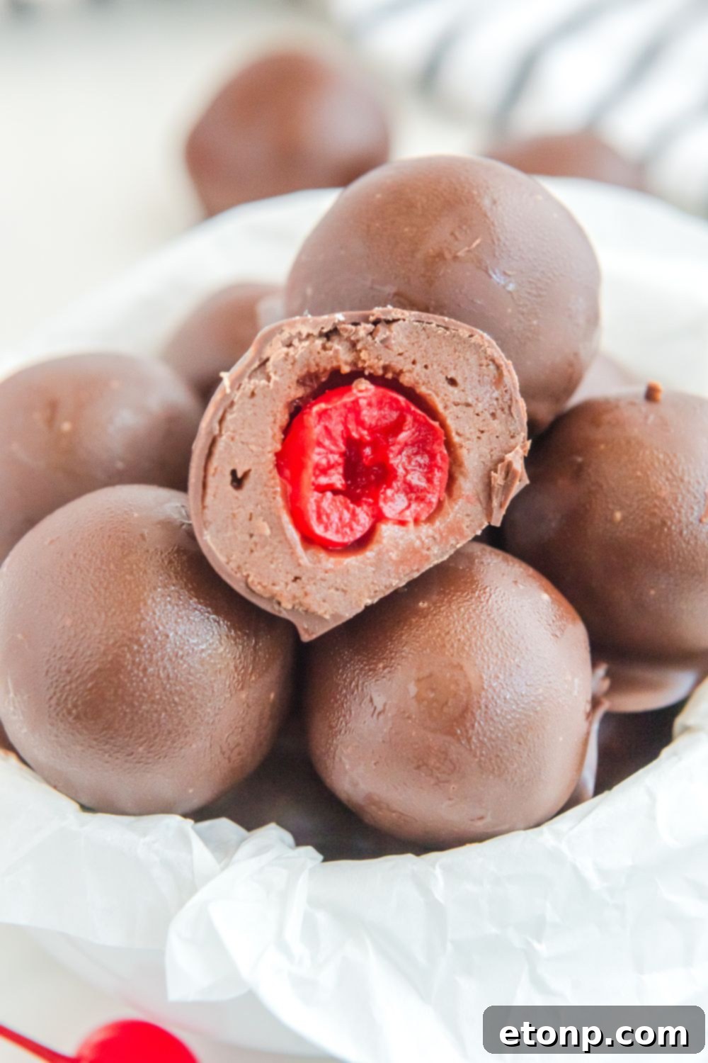 Fudgy Cherry Chocolate Bombs 19 Cherry Brownie Bomb cut in half to showcase the cherry
