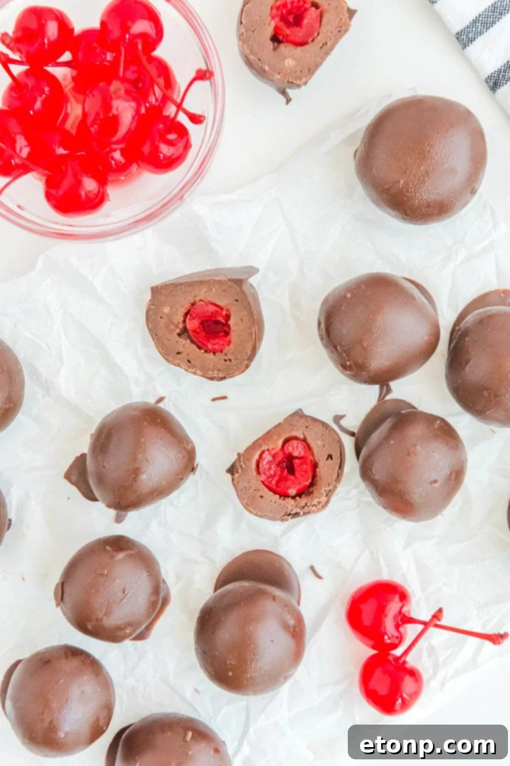 Fudgy Cherry Chocolate Bombs 22 Cherry Brownie Bombs on table