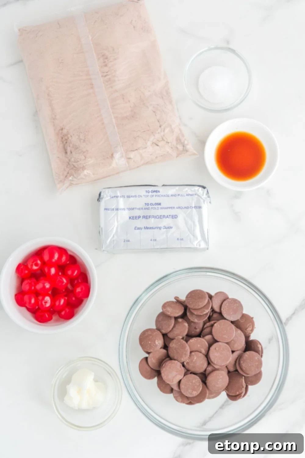Fudgy Cherry Chocolate Bombs 6 Cherry Brownie Bombs ingredients on table