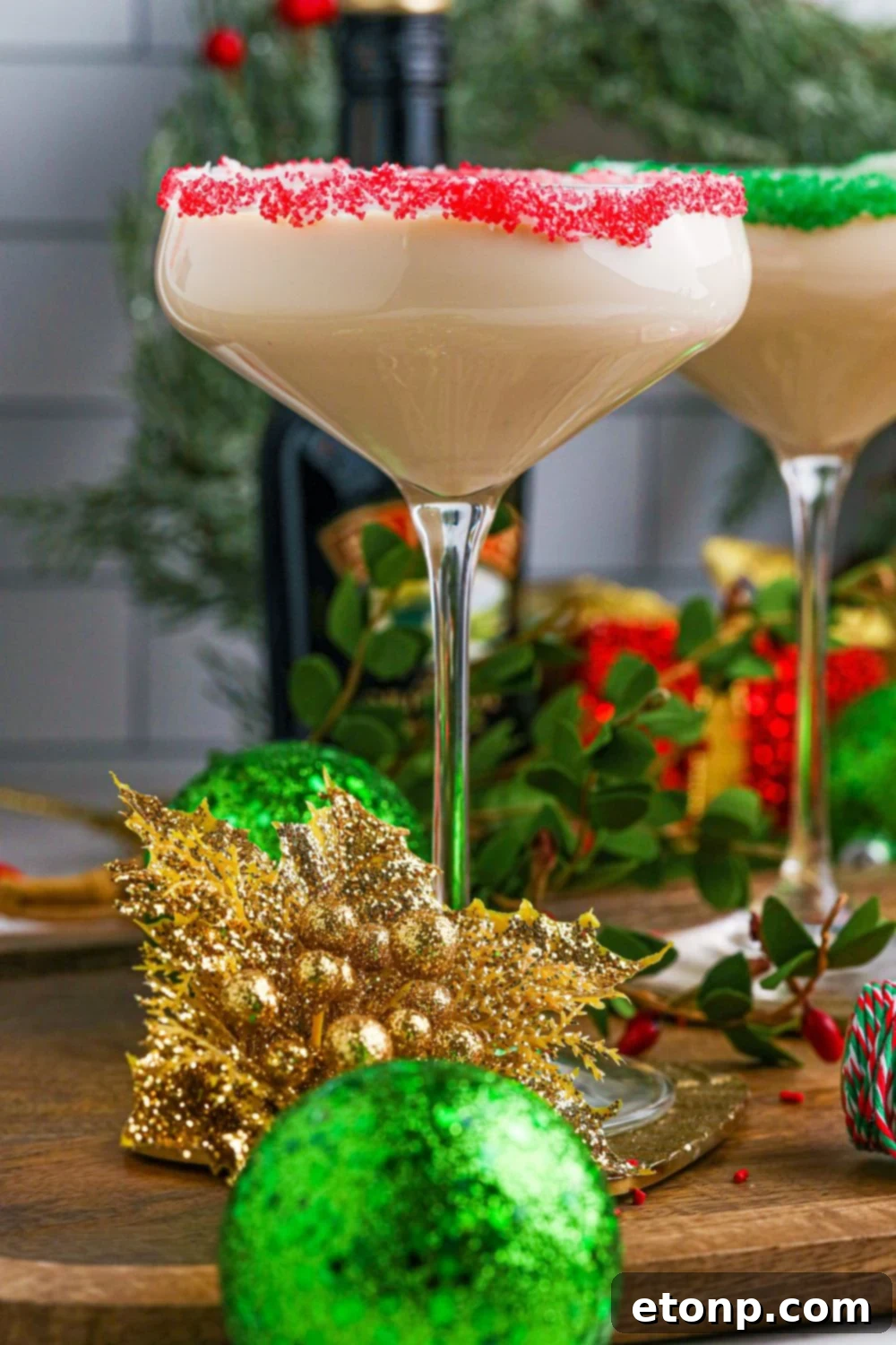 bailey cocktail in glass with an underside view of glass 