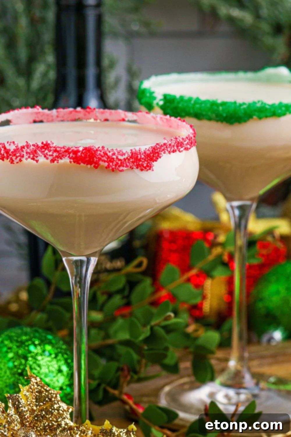 cocktail glass with sugar cookie drink in it 
